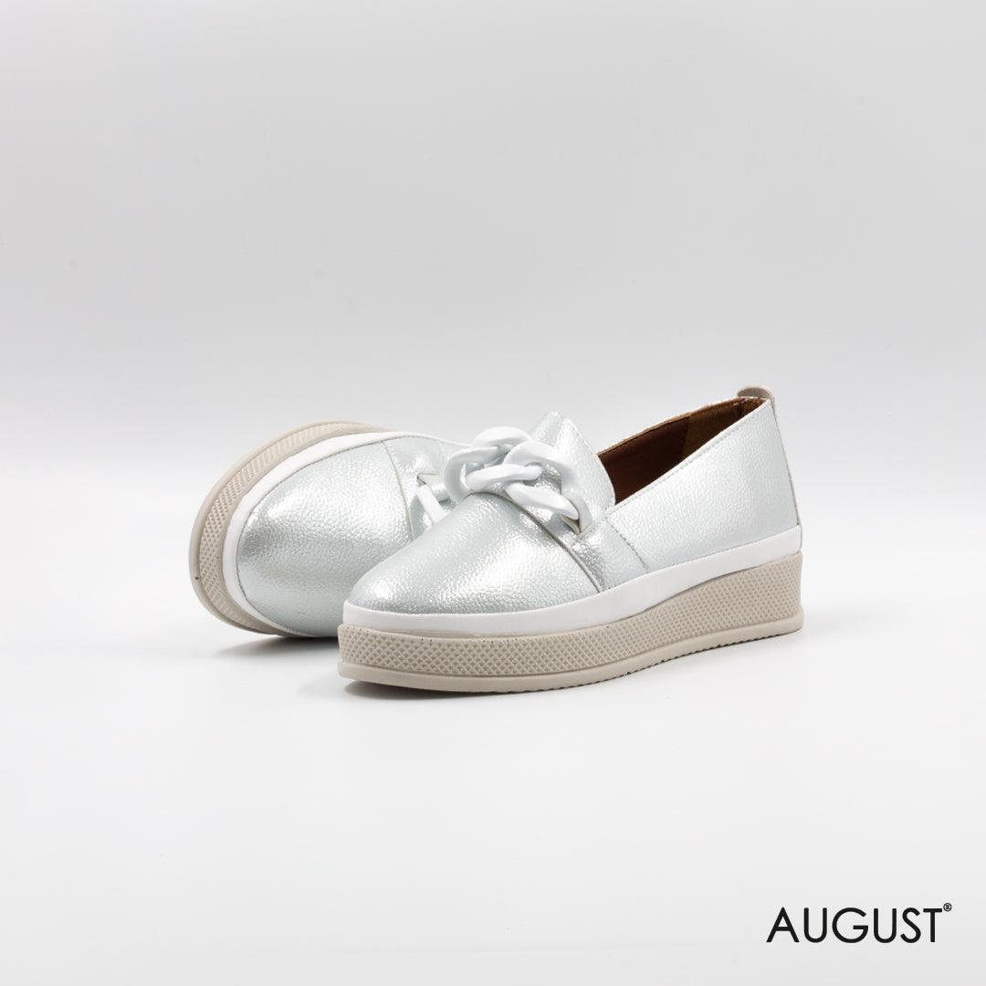Comfy leather flat with chain buckle - augustshoes