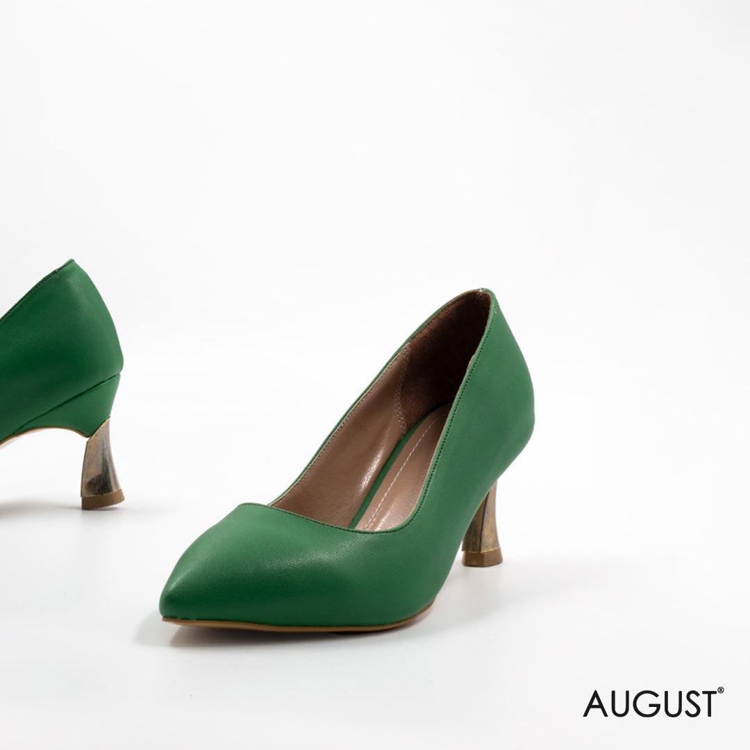 GREEN LEATHER MID-HEELS - augustshoes