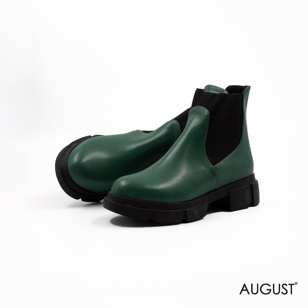 LEATHER ANKLES BOOTS WITH GREEN - augustshoes