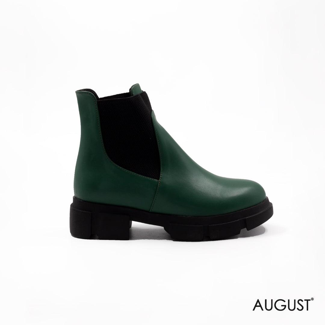 LEATHER ANKLES BOOTS WITH GREEN - augustshoes